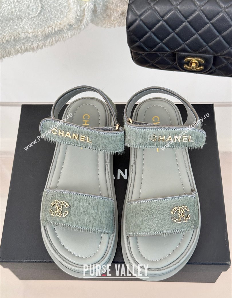 Chanel Haircalf-Like Strap Flat Sandals Grey 2024 CH010212 (MD-250102119)