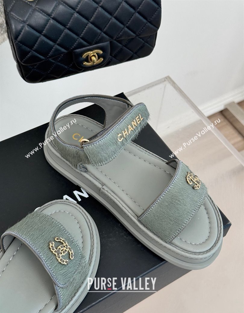 Chanel Haircalf-Like Strap Flat Sandals Grey 2024 CH010212 (MD-250102119)