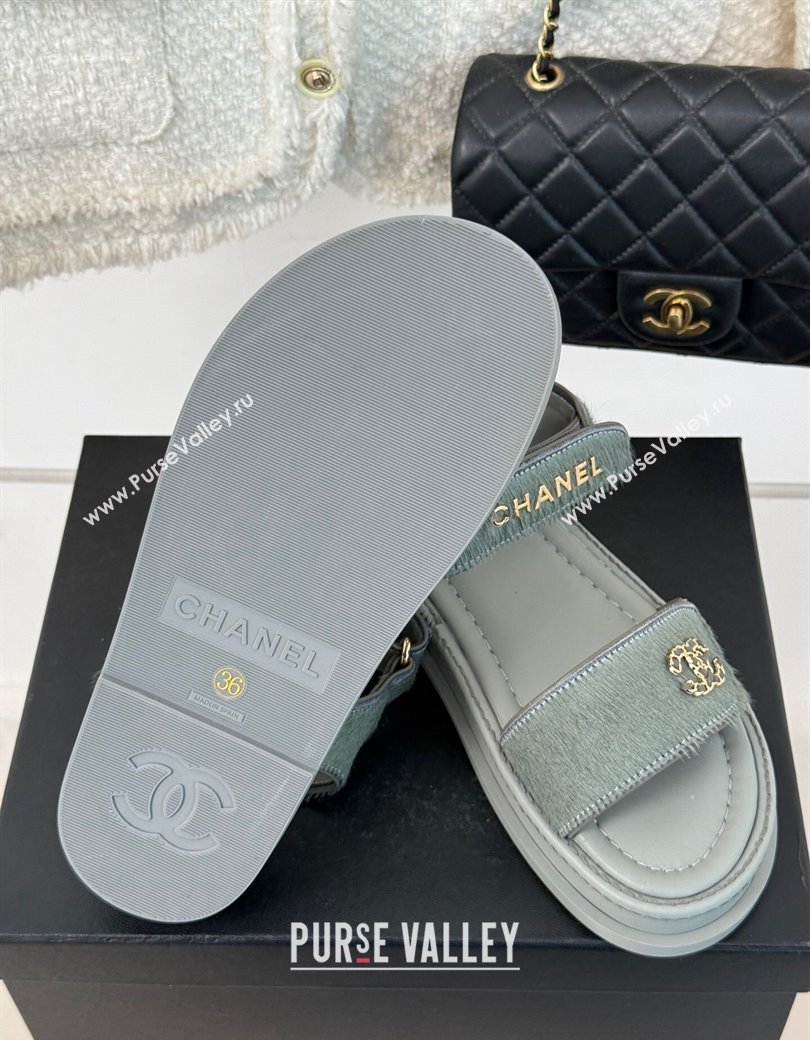 Chanel Haircalf-Like Strap Flat Sandals Grey 2024 CH010212 (MD-250102119)