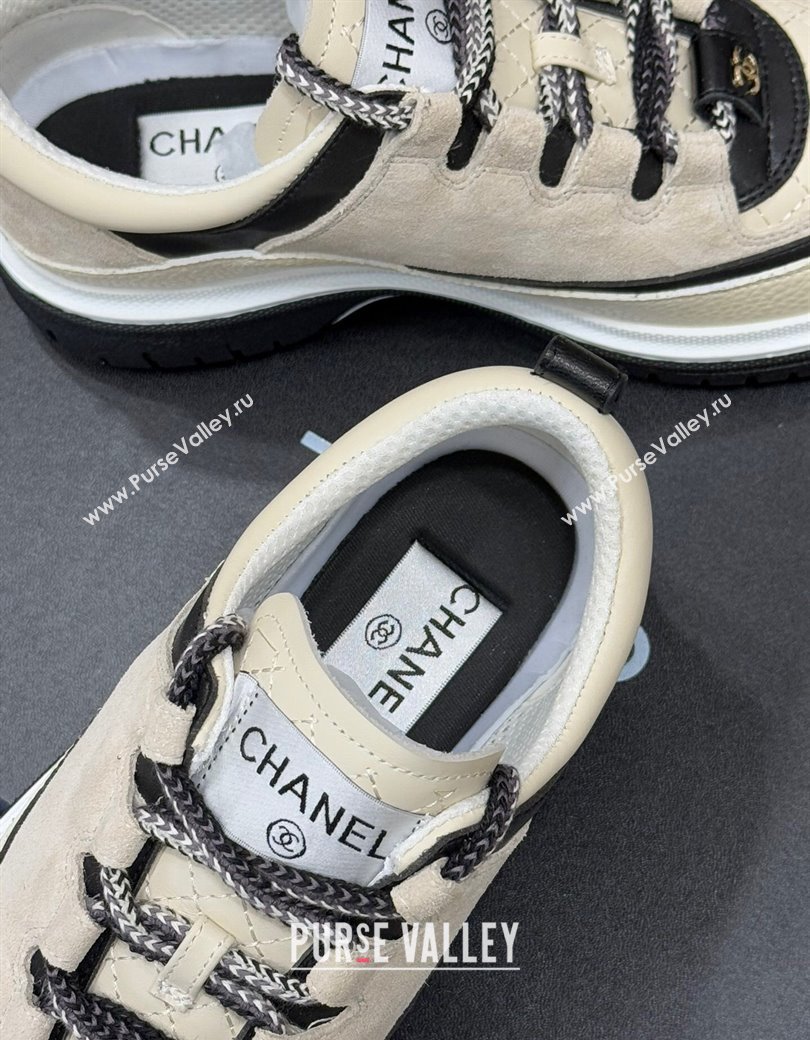 Chanel Suede and Calfskin Sneakers Light Beige 2024 CH010201 (SS-240102010)