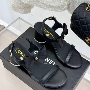 Chanel Lambskin Heel Sandals 5cm with Bow Black 2024 CH010213 (MD-250102120)