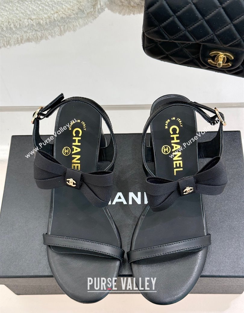 Chanel Lambskin Heel Sandals 5cm with Bow Black 2024 CH010213 (MD-250102120)