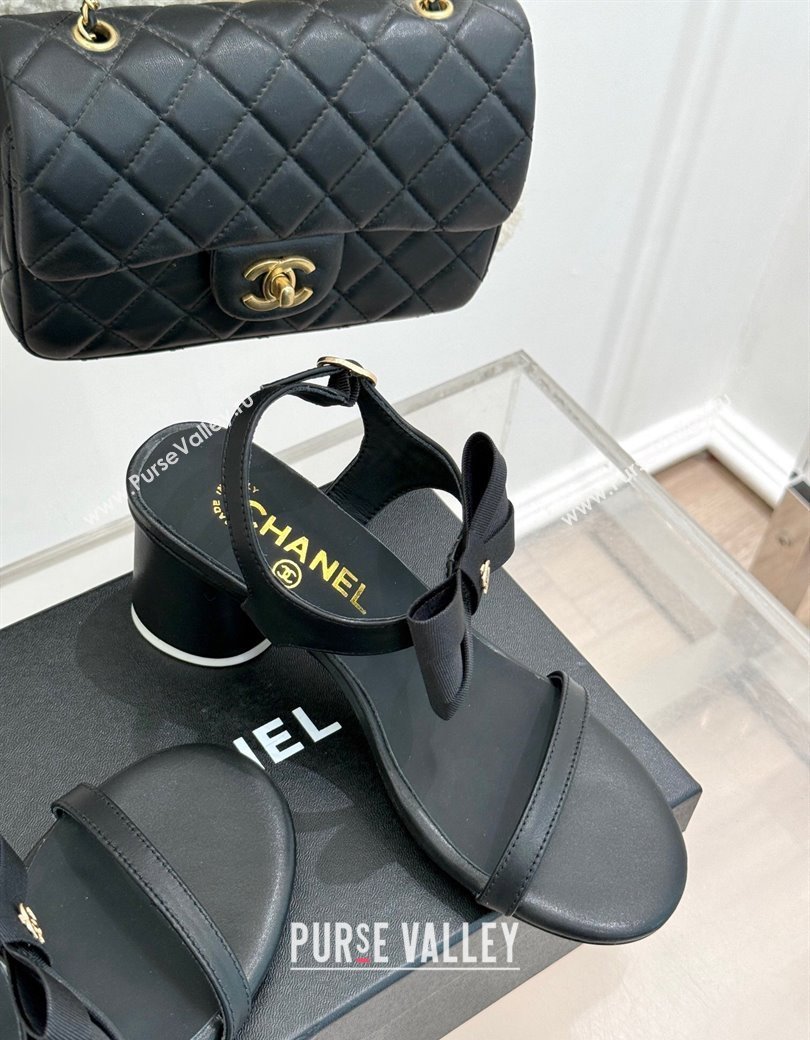 Chanel Lambskin Heel Sandals 5cm with Bow Black 2024 CH010213 (MD-250102120)