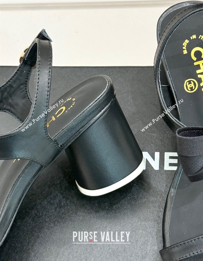 Chanel Lambskin Heel Sandals 5cm with Bow Black 2024 CH010213 (MD-250102120)