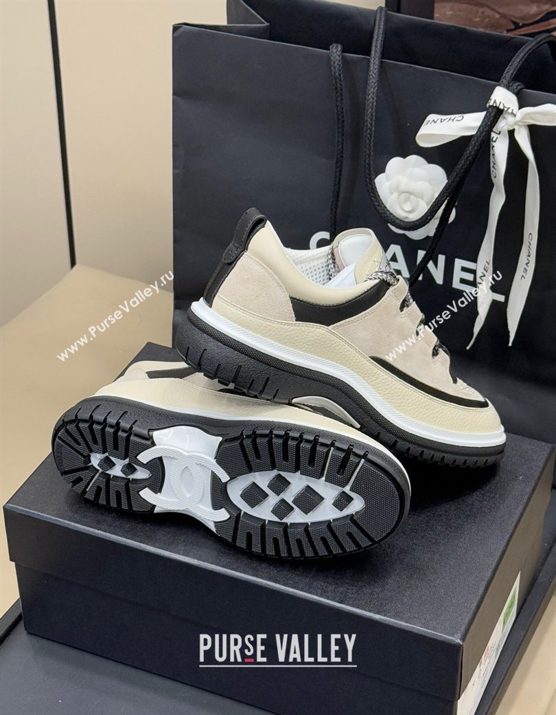 Chanel Suede and Calfskin Sneakers Light Beige 2024 CH010201 (SS-240102010)