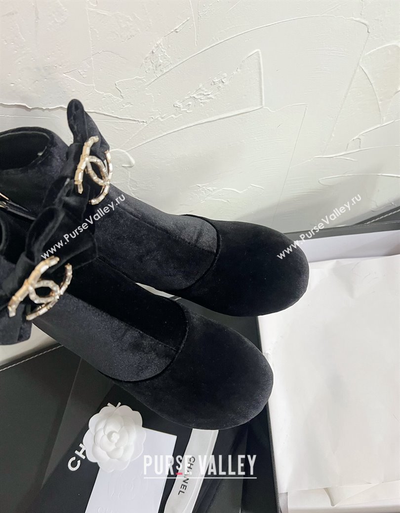 Chanel Velvet Heel Ankle Boots 5.5cm with Bow Black 2025 CH010307 (SS-250103072)