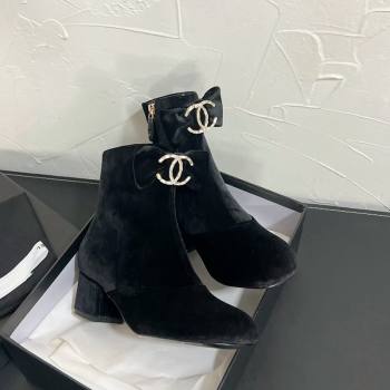 Chanel Velvet Heel Ankle Boots 5.5cm with Bow Black 2025 CH010307 (SS-250103072)