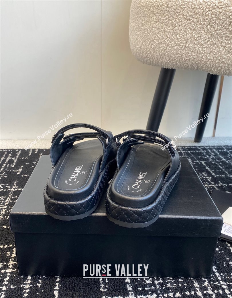 Chanel Calfskin Flat Slides Sandal with Multi Strap Black 2024 CH010214 TOP (KL-250102153)