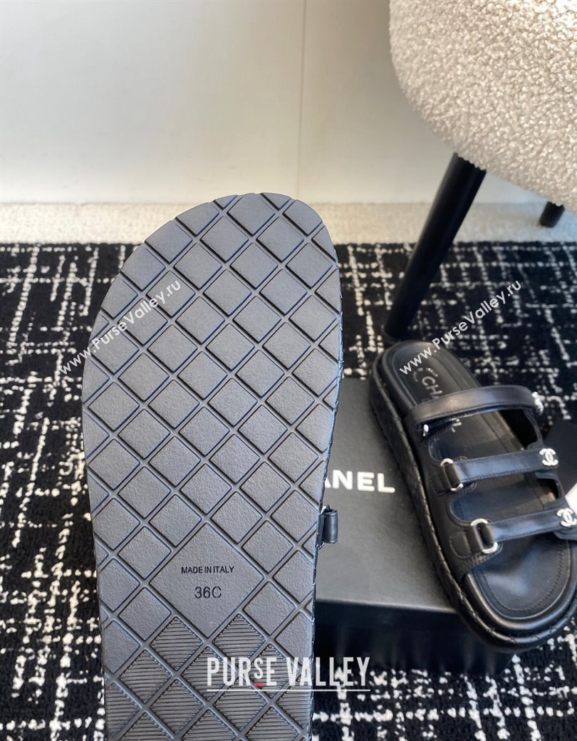 Chanel Calfskin Flat Slides Sandal with Multi Strap Black 2024 CH010214 TOP (KL-250102153)