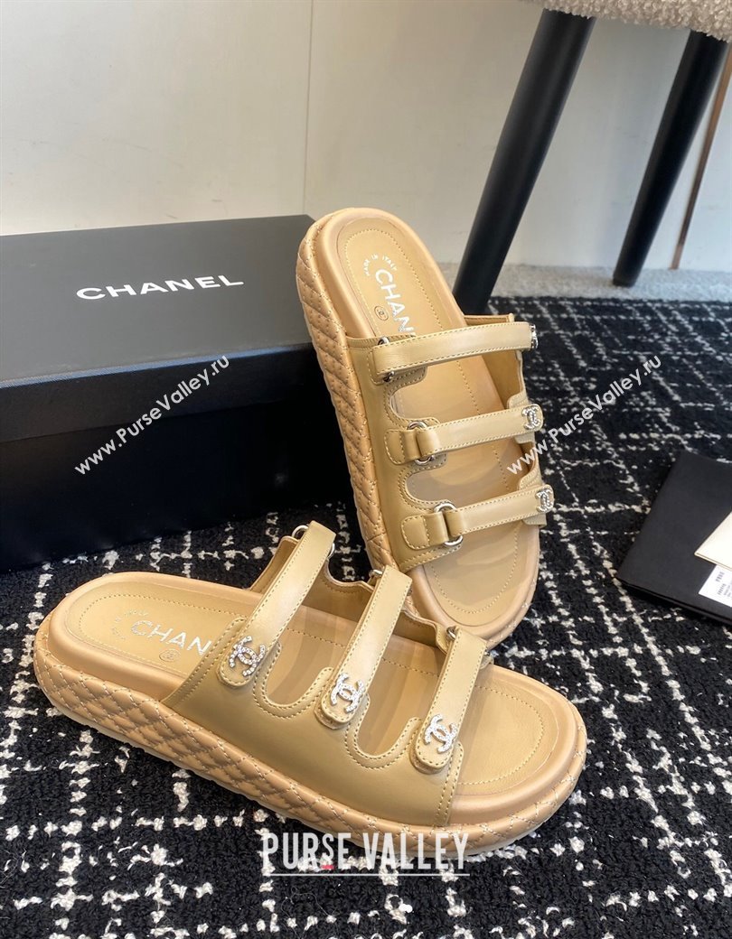 Chanel Calfskin Flat Slides Sandal with Multi Strap Beige 2024 CH010214 TOP (KL-250102154)