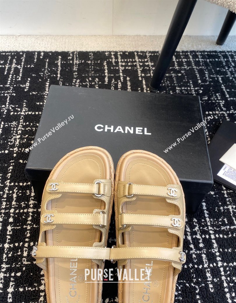 Chanel Calfskin Flat Slides Sandal with Multi Strap Beige 2024 CH010214 TOP (KL-250102154)