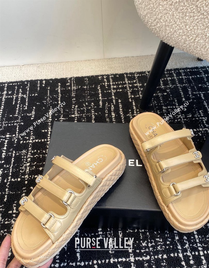 Chanel Calfskin Flat Slides Sandal with Multi Strap Beige 2024 CH010214 TOP (KL-250102154)