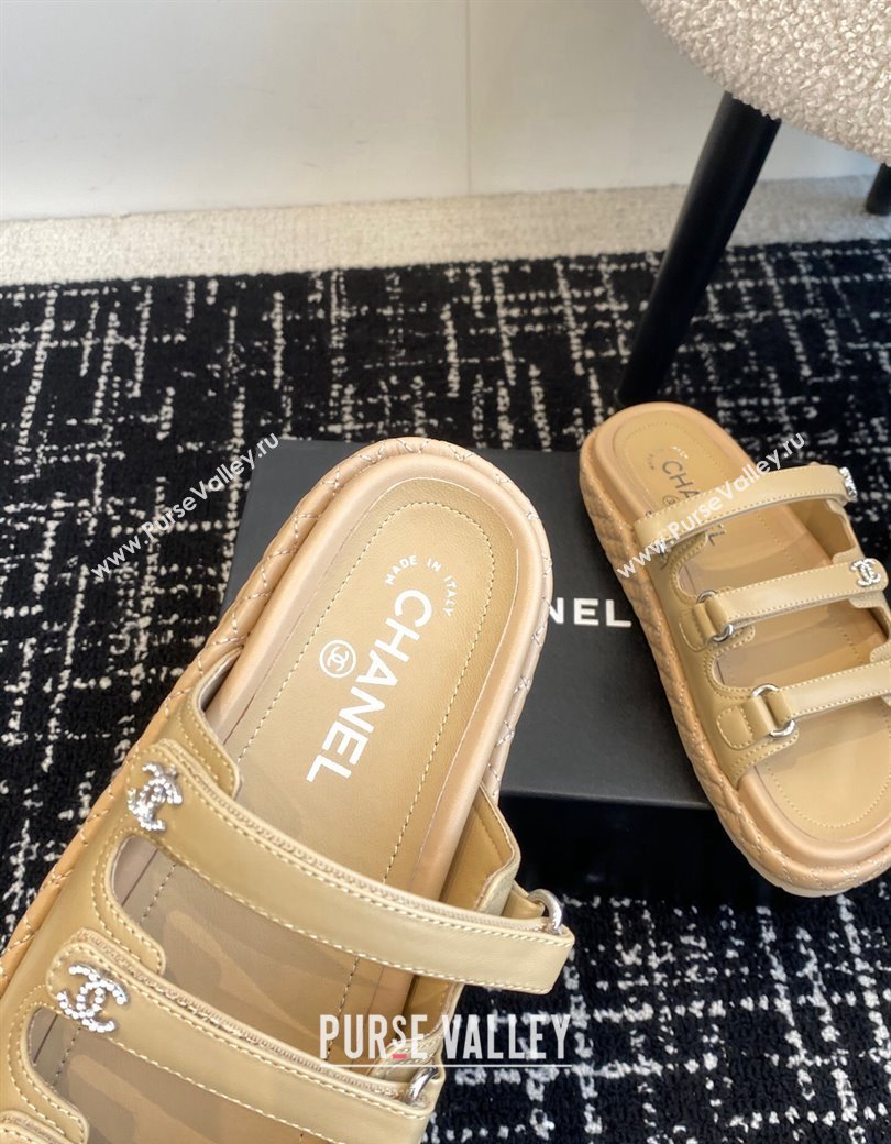 Chanel Calfskin Flat Slides Sandal with Multi Strap Beige 2024 CH010214 TOP (KL-250102154)