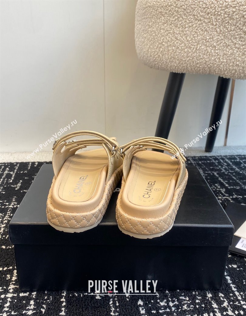 Chanel Calfskin Flat Slides Sandal with Multi Strap Beige 2024 CH010214 TOP (KL-250102154)