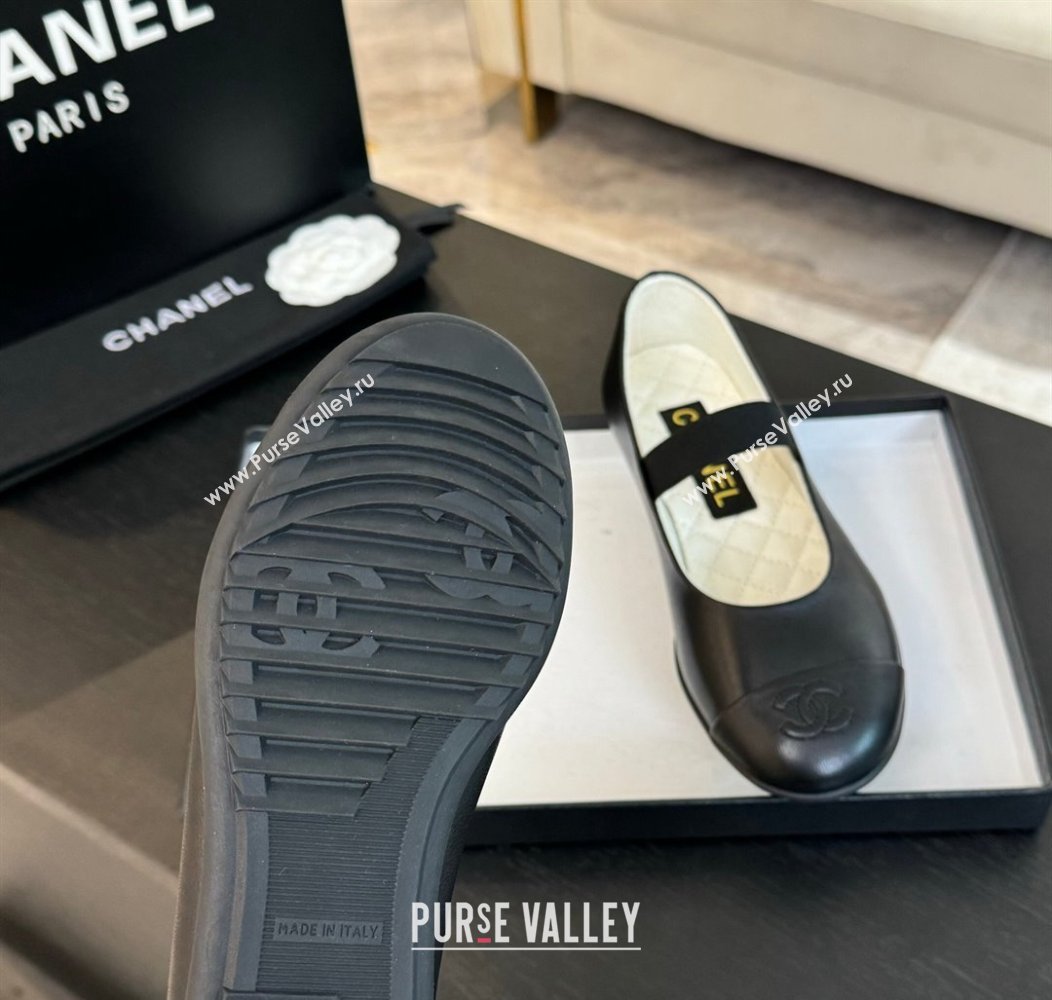 Chanel Lambskin Mary Janes Ballet Flat Black 2025 G46200 (SS-250103069)