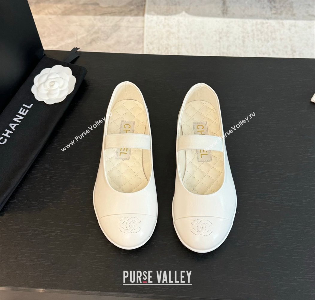 Chanel Lambskin Mary Janes Ballet Flat White 2025 G46200 (SS-250103070)