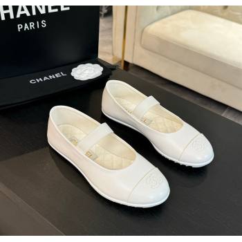 Chanel Lambskin Mary Janes Ballet Flat White 2025 G46200 (SS-250103070)