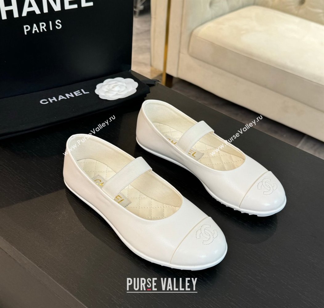 Chanel Lambskin Mary Janes Ballet Flat White 2025 G46200 (SS-250103070)