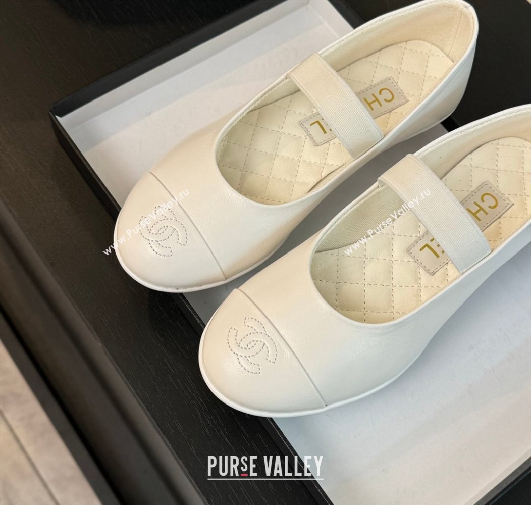 Chanel Lambskin Mary Janes Ballet Flat White 2025 G46200 (SS-250103070)