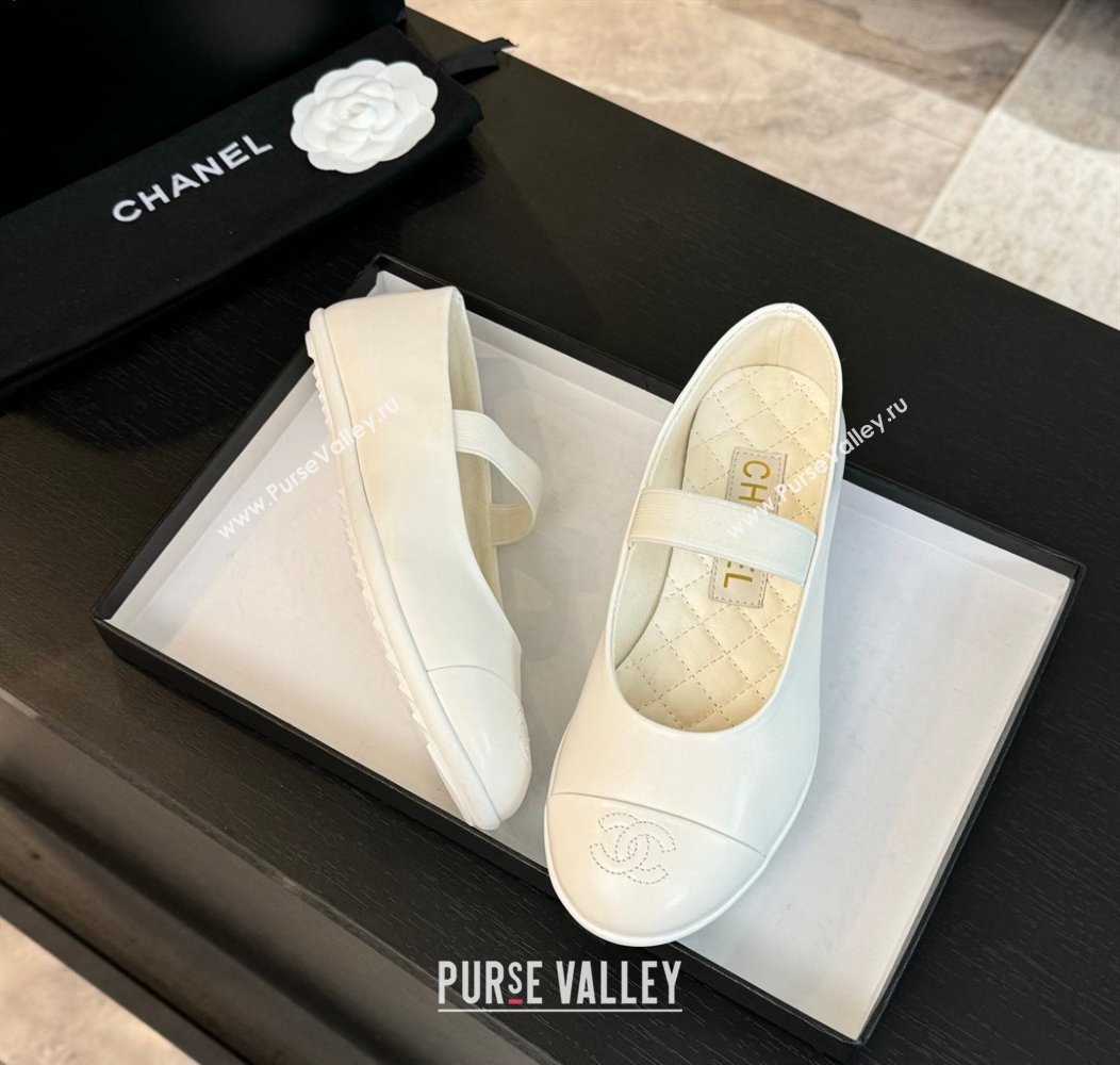 Chanel Lambskin Mary Janes Ballet Flat White 2025 G46200 (SS-250103070)