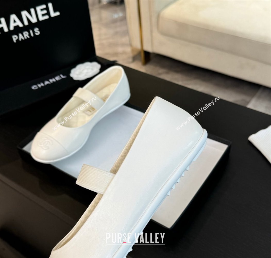 Chanel Lambskin Mary Janes Ballet Flat White 2025 G46200 (SS-250103070)