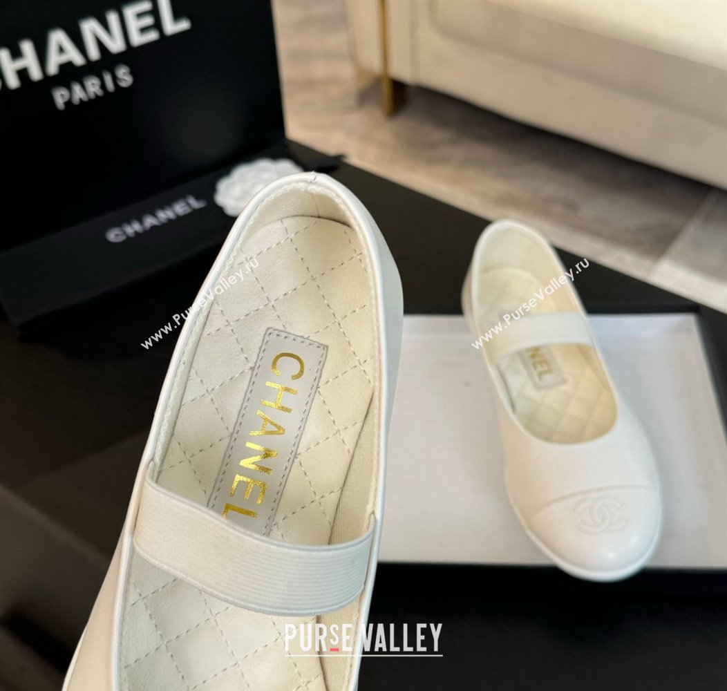 Chanel Lambskin Mary Janes Ballet Flat White 2025 G46200 (SS-250103070)