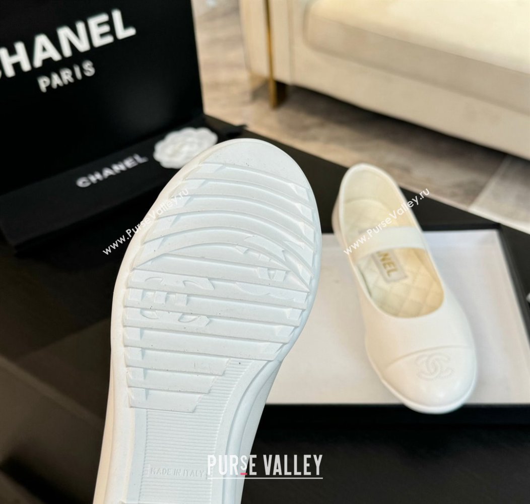 Chanel Lambskin Mary Janes Ballet Flat White 2025 G46200 (SS-250103070)