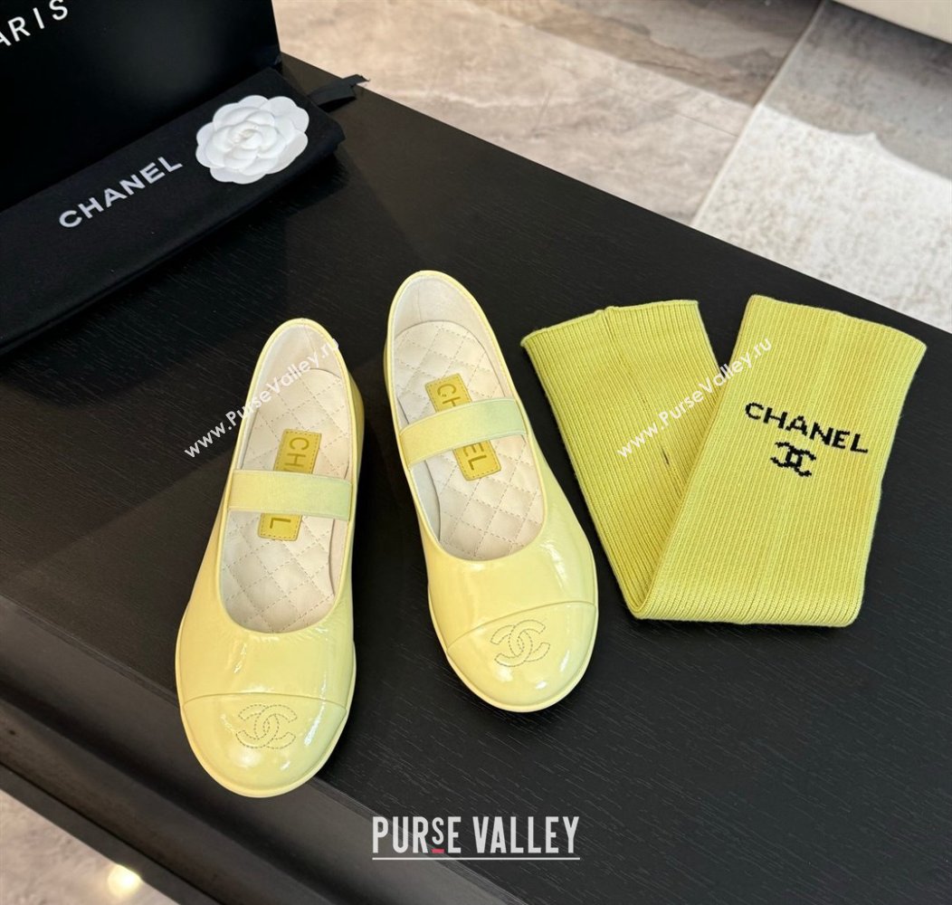 Chanel Lambskin Mary Janes Ballet Flat Yellow 2025 G46200 (SS-250103071)