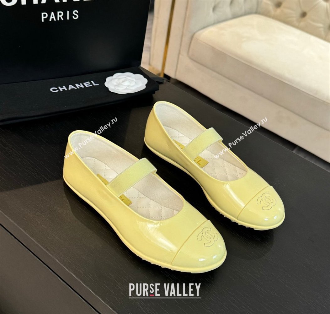 Chanel Lambskin Mary Janes Ballet Flat Yellow 2025 G46200 (SS-250103071)