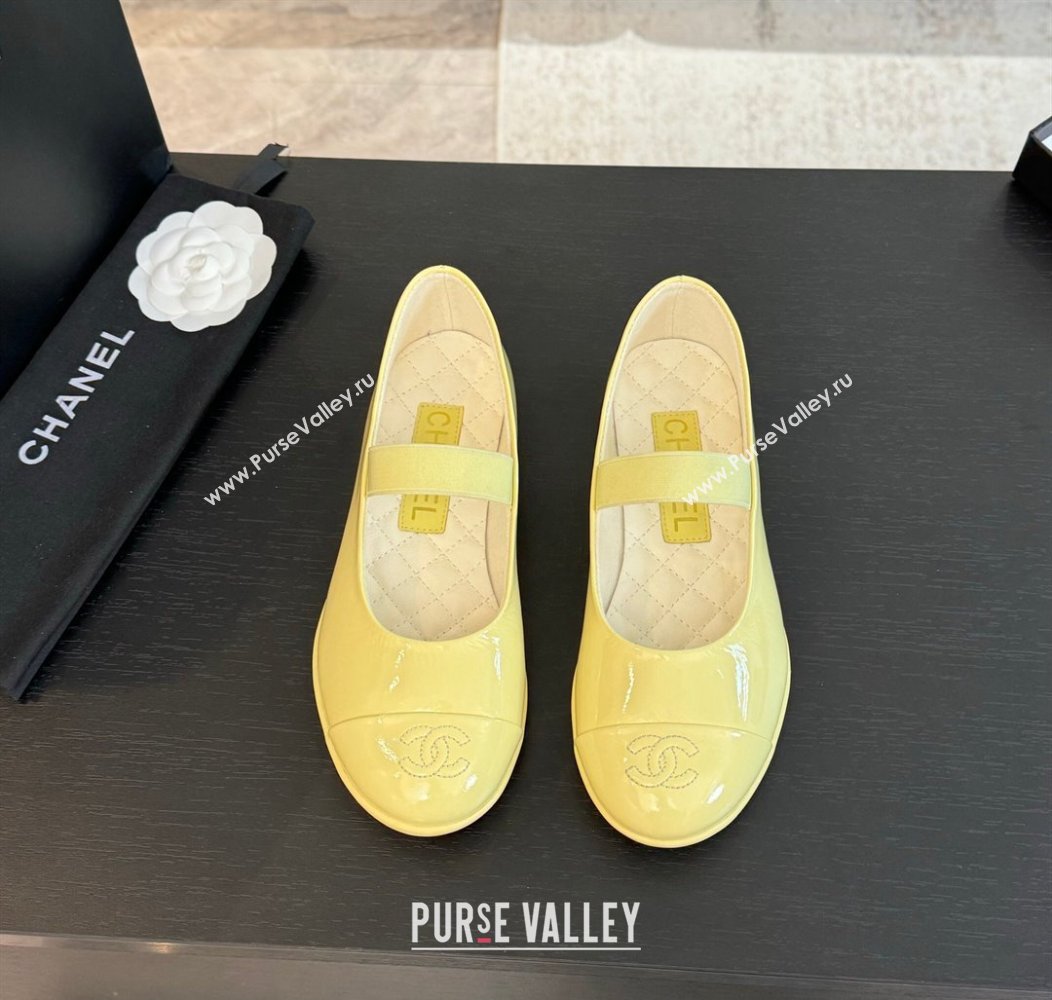 Chanel Lambskin Mary Janes Ballet Flat Yellow 2025 G46200 (SS-250103071)