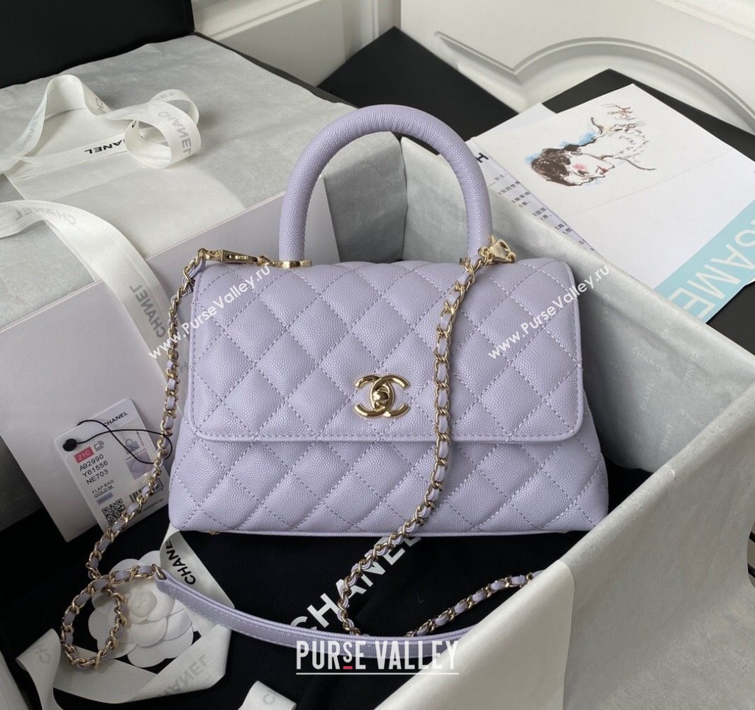 Chanel Coco Handle Quilted Grained Calfskin Small Flap Bag with Top Handle A92990 Light Purple 2025 0111 (yezi-250111002)