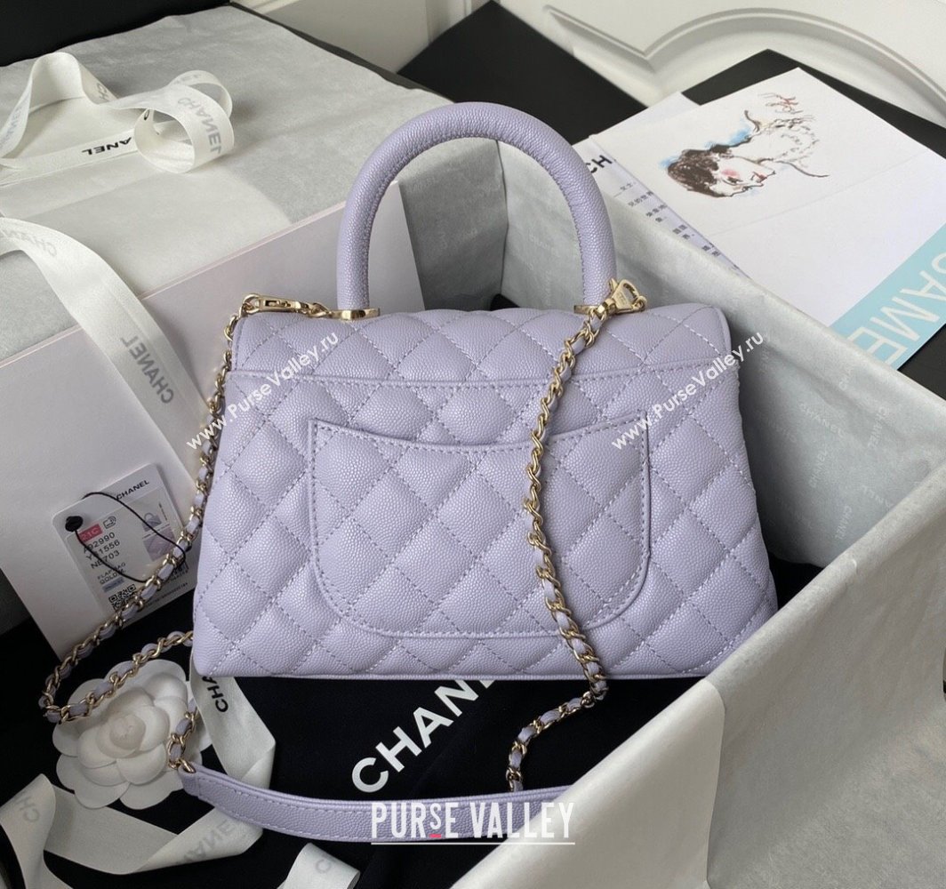 Chanel Coco Handle Quilted Grained Calfskin Small Flap Bag with Top Handle A92990 Light Purple 2025 0111 (yezi-250111002)