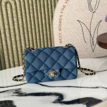 Chanel Quilted Denim Classic Mini Flap bag A69900 Blue 2025 0111 (yezi-250111035)