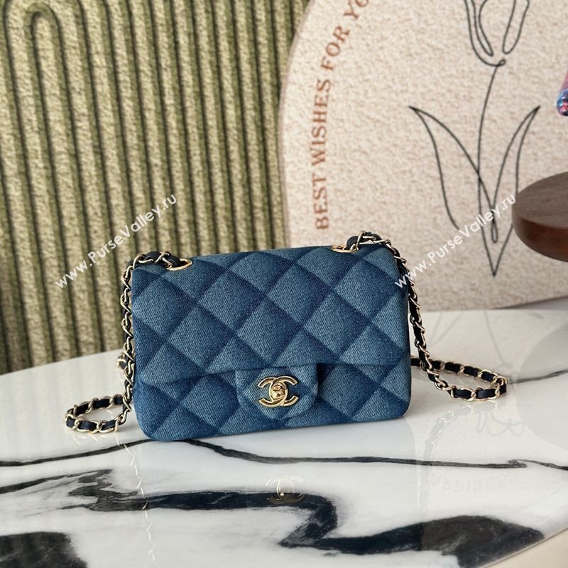 Chanel Quilted Denim Classic Mini Flap bag A69900 Blue 2025 0111 (yezi-250111035)