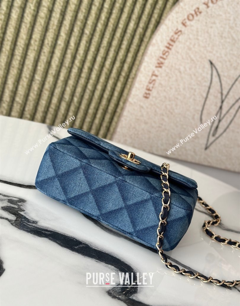 Chanel Quilted Denim Classic Mini Flap bag A69900 Blue 2025 0111 (yezi-250111035)