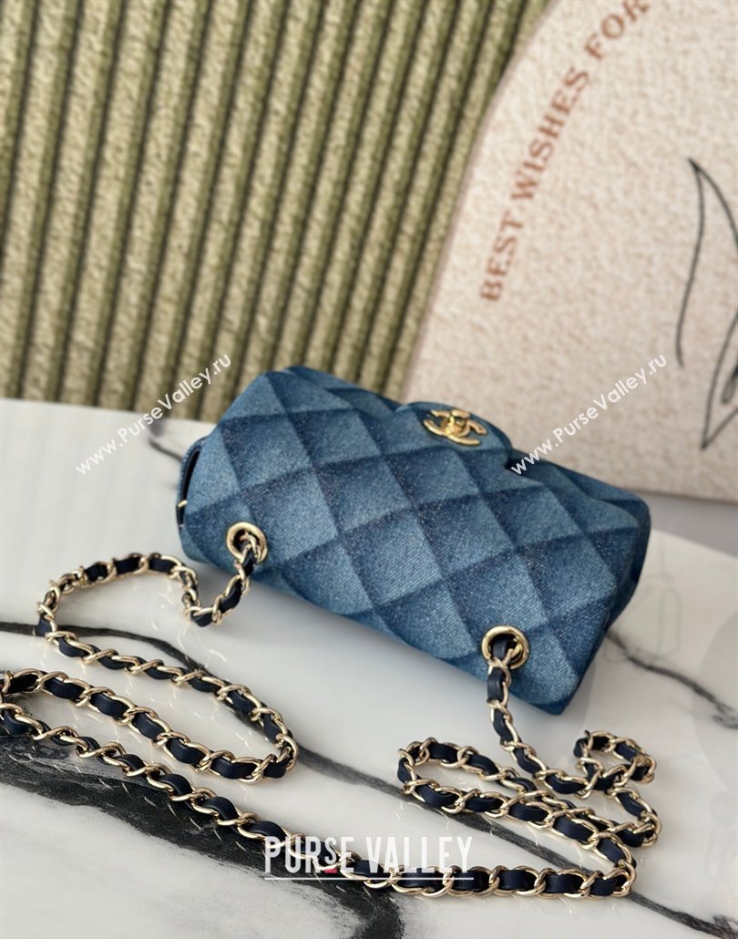 Chanel Quilted Denim Classic Mini Flap bag A69900 Blue 2025 0111 (yezi-250111035)