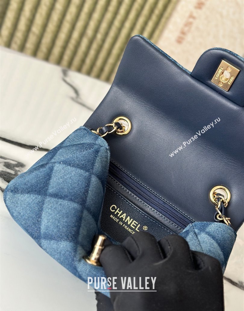 Chanel Quilted Denim Classic Mini Flap bag A69900 Blue 2025 0111 (yezi-250111035)