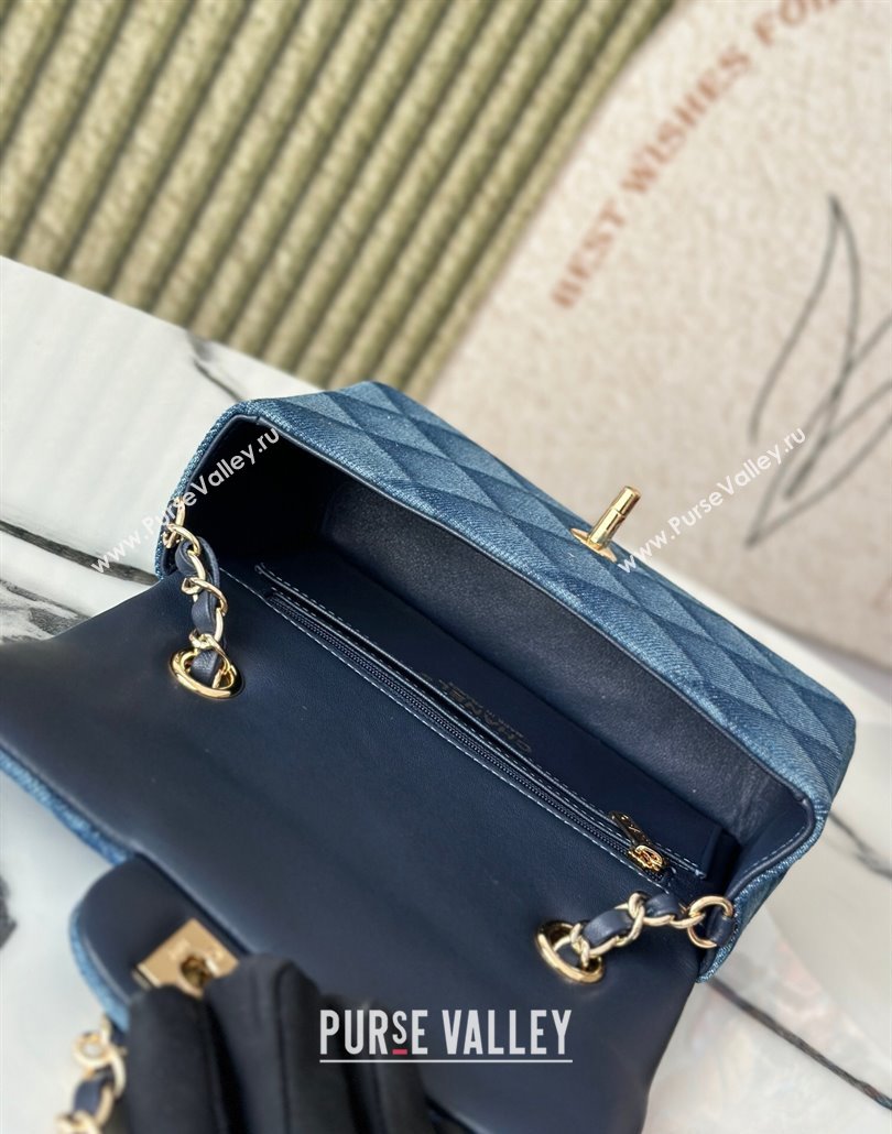 Chanel Quilted Denim Classic Mini Flap bag A69900 Blue 2025 0111 (yezi-250111035)