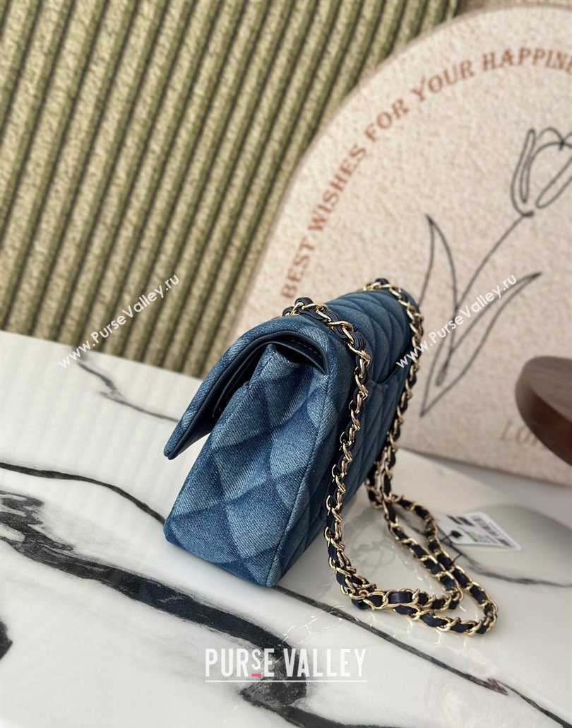 Chanel Quilted Denim Classic Medium Flap bag A01112 Blue 2025 0111 (yezi-250111036)