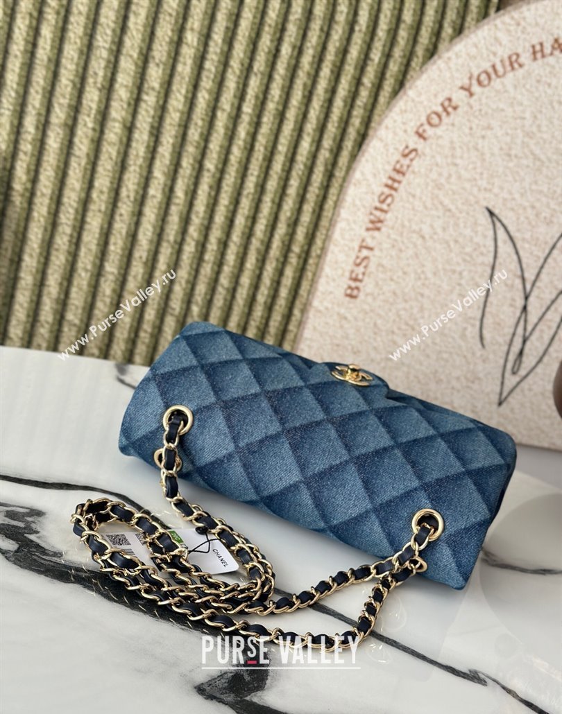 Chanel Quilted Denim Classic Medium Flap bag A01112 Blue 2025 0111 (yezi-250111036)