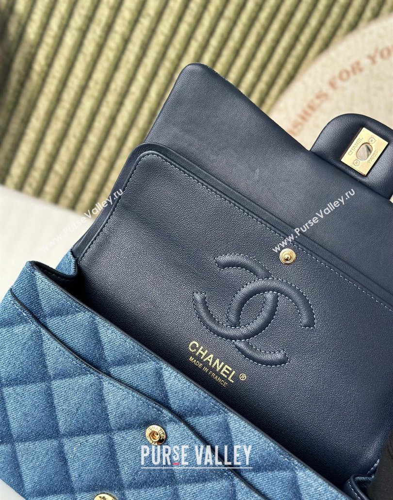 Chanel Quilted Denim Classic Medium Flap bag A01112 Blue 2025 0111 (yezi-250111036)