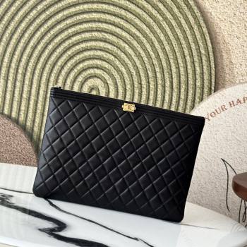 Chanel Quilted Lambskin Large Zipped Pouch Black 2025 A31531 (ssz-250111037)