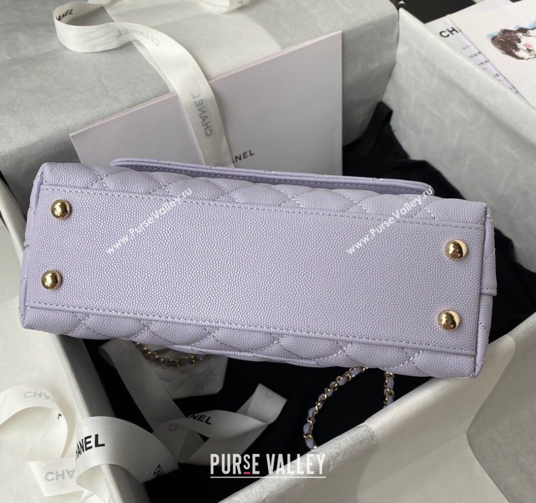 Chanel Coco Handle Quilted Grained Calfskin Small Flap Bag with Top Handle A92990 Light Purple 2025 0111 (yezi-250111002)