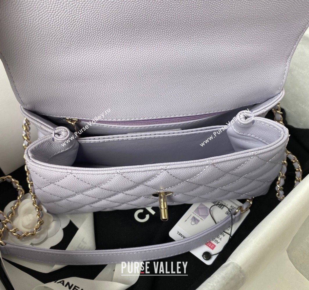 Chanel Coco Handle Quilted Grained Calfskin Small Flap Bag with Top Handle A92990 Light Purple 2025 0111 (yezi-250111002)