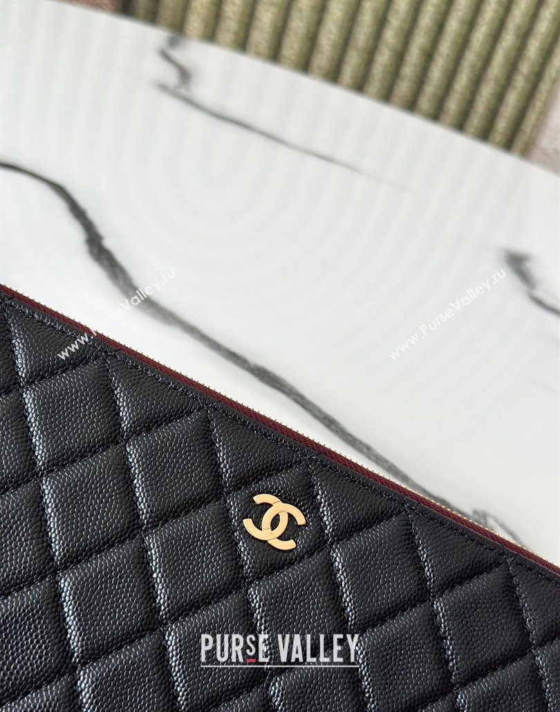 Chanel Quilted Grianed Calfskin Large Zipped Pouch Black 2025 A31531 (ssz-250111039)