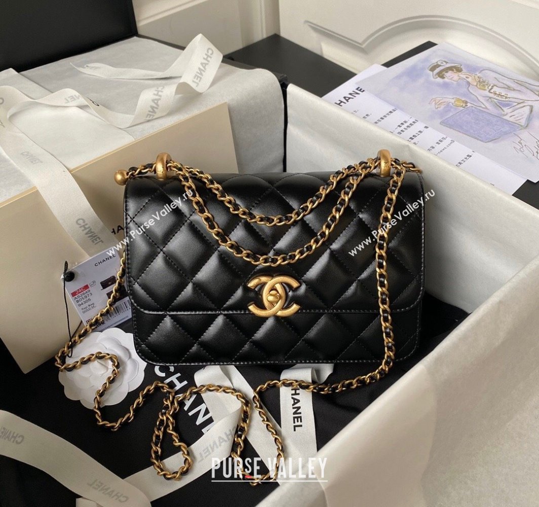 Chanel Quilted Calfskin Small Flap Bag with Gold-Tone Balls AS2649 Black 2025 (yezi-250111042)