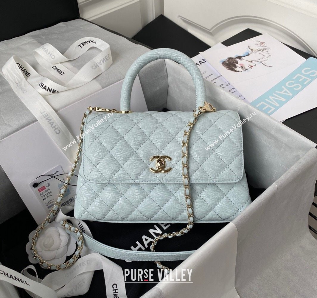 Chanel Coco Handle Quilted Grained Calfskin Small Flap Bag with Top Handle A92990 Light Green 2025 0111 (yezi-250111003)