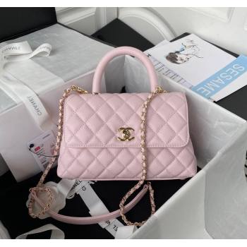 Chanel Coco Handle Quilted Grained Calfskin Small Flap Bag with Top Handle A92990 Light Pink 2025 0111 (yezi-250111001)