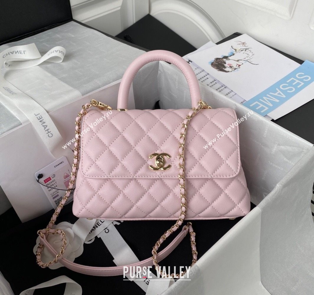 Chanel Coco Handle Quilted Grained Calfskin Small Flap Bag with Top Handle A92990 Light Pink 2025 0111 (yezi-250111001)