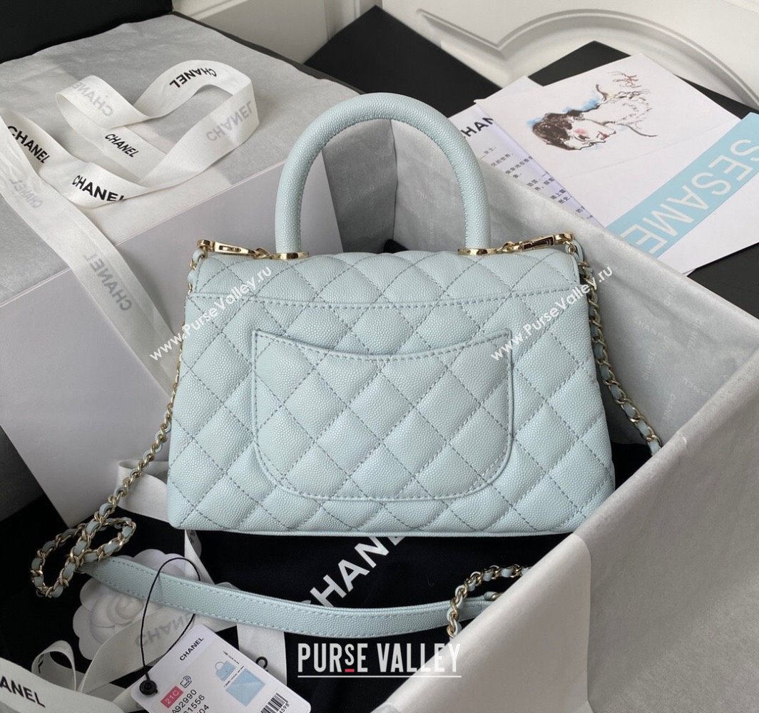 Chanel Coco Handle Quilted Grained Calfskin Small Flap Bag with Top Handle A92990 Light Green 2025 0111 (yezi-250111003)